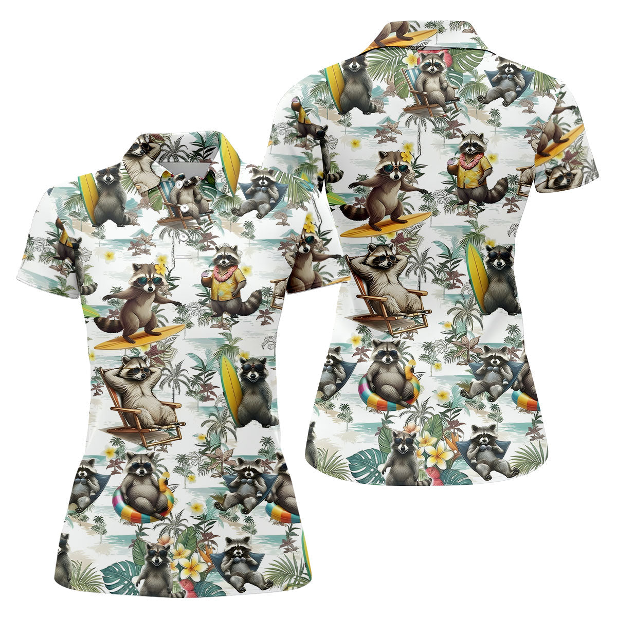 Raccoon Beach Vacation Hawaiian Shirt, Hawaiian Shirt For Women, Tropical Button Up Shirt