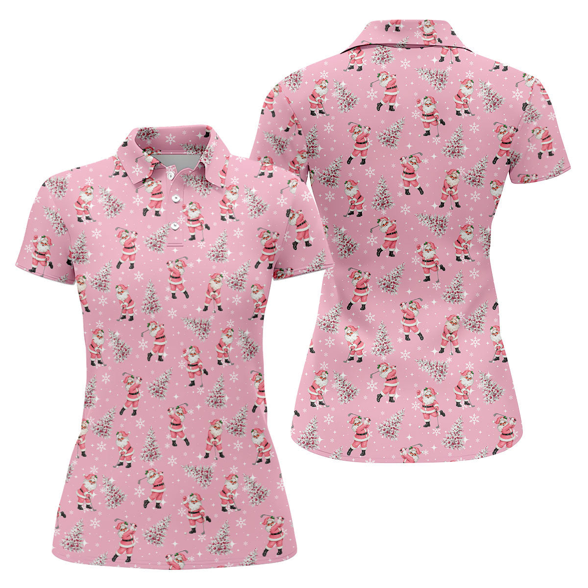 Funny Pink Santa Golfer Christmas Golf Shirt, Golf Shirts For Women, Women's Golf Tops