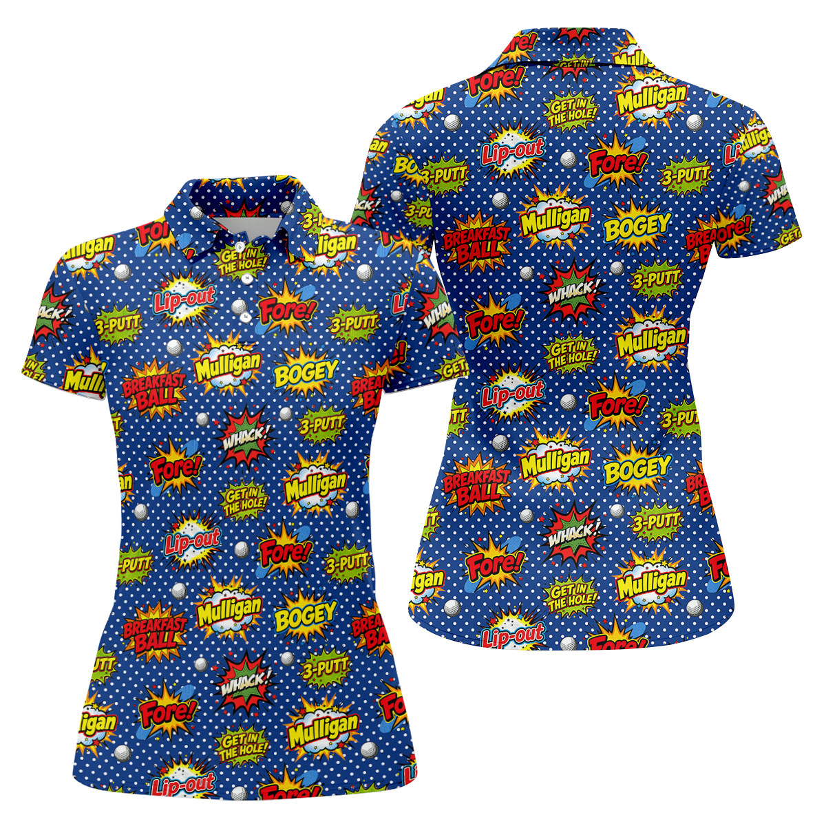 Funny Comic Pop Art Golf Shirt, Hawaiian Golf Shirt, Golf Shirts For Womens