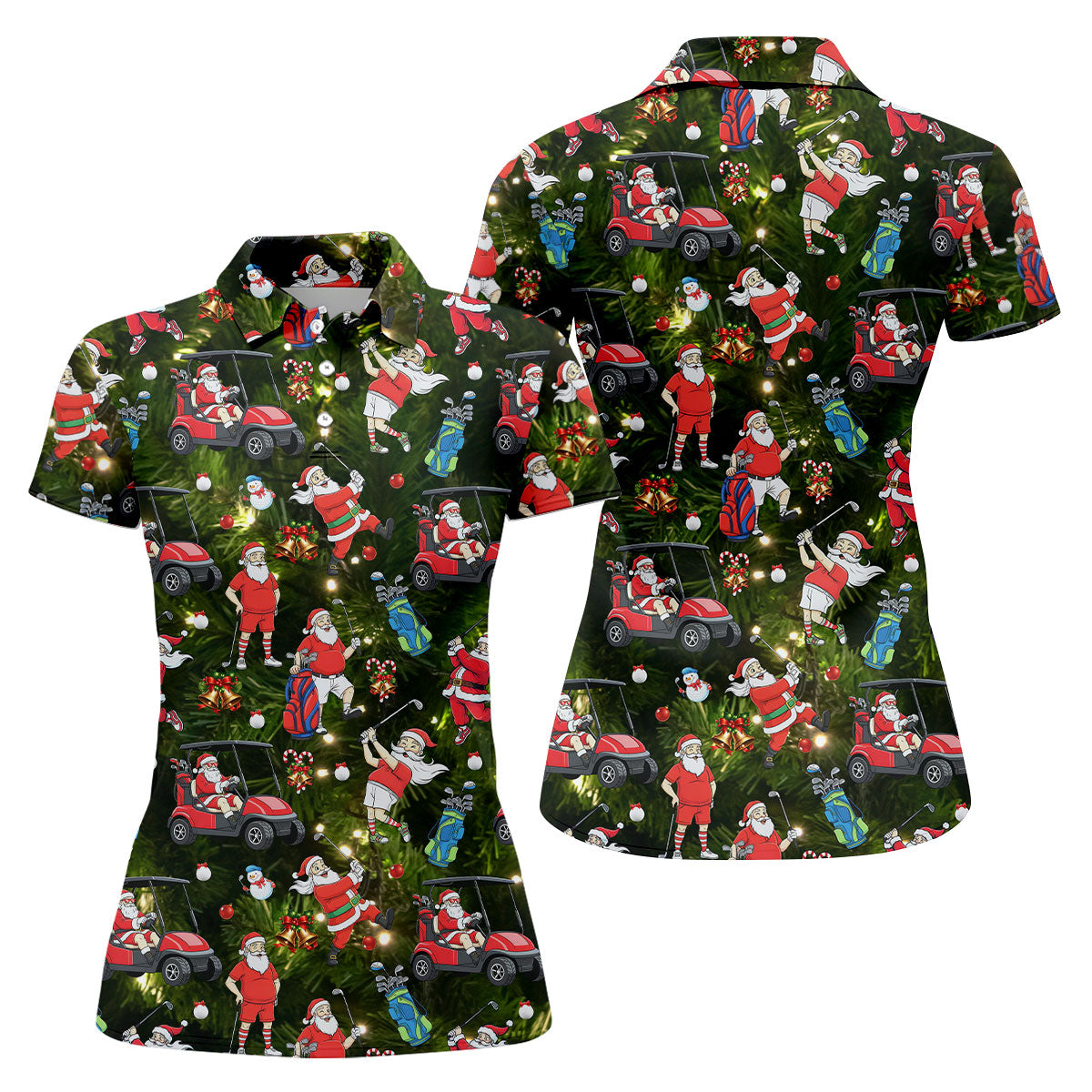 Funny Santa Claus Golf Pose Women's Golf Tops, Christmas Golf Shirt, Christmas Golf Gift