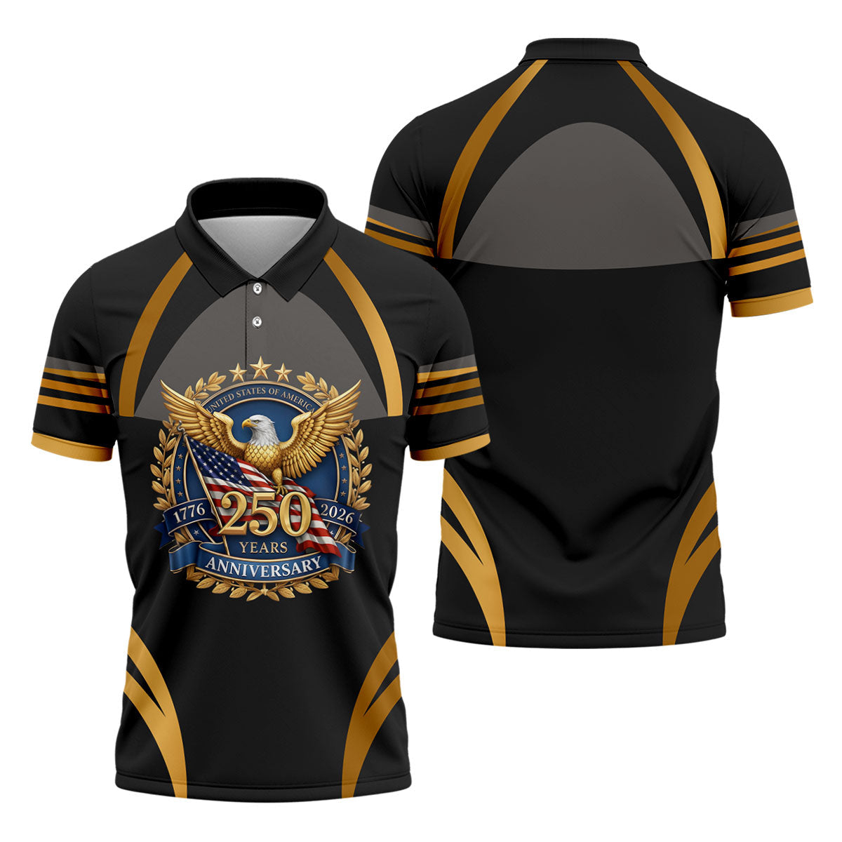 250 Years Anniversary Bald Eagle US Flag Patriotic Golf Shirt, 4th Of July Golf Shirts For Men