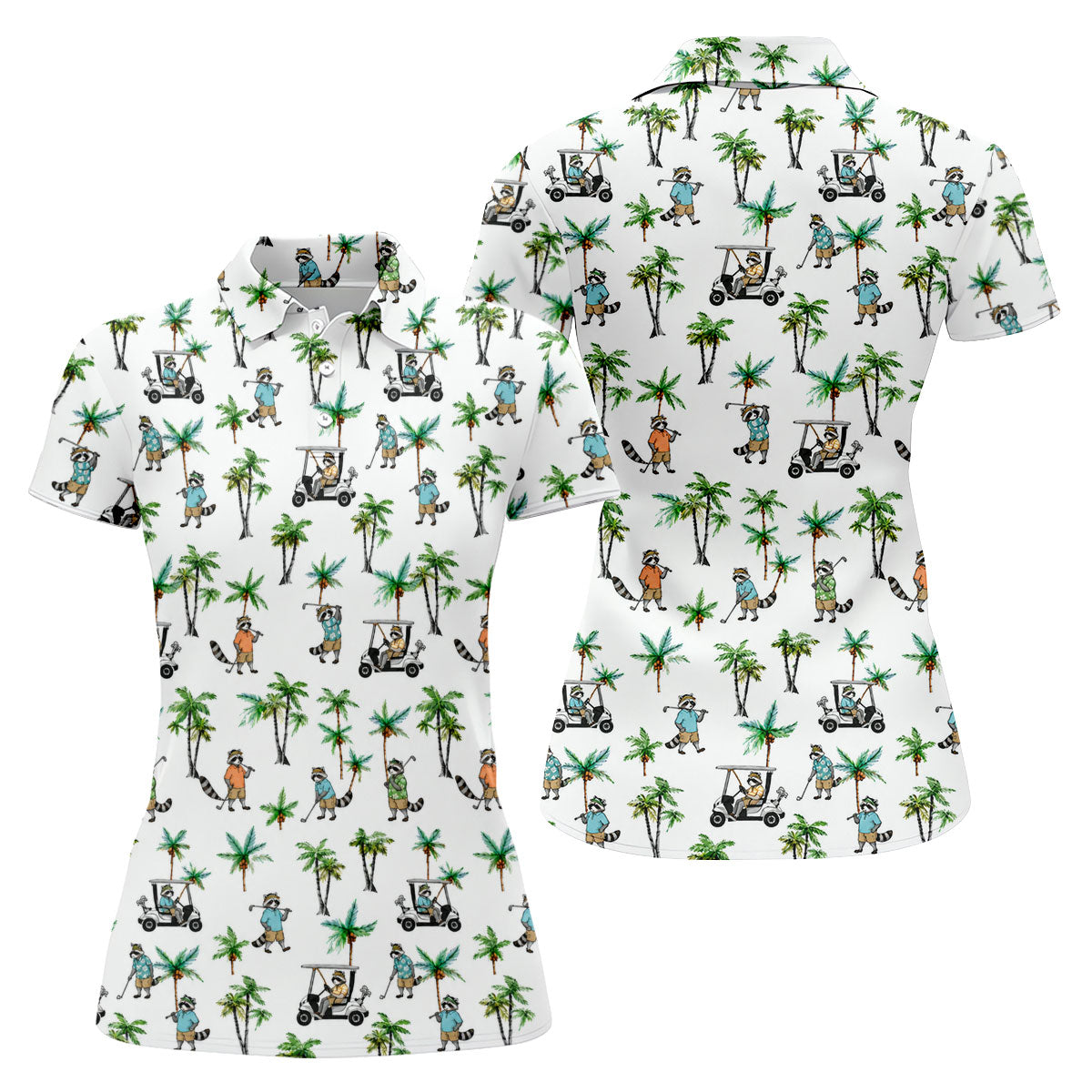 Funny Raccoon Tropical Golf Pattern Polo Shirt, Womens Golf Tops, Printed Golf Shirt