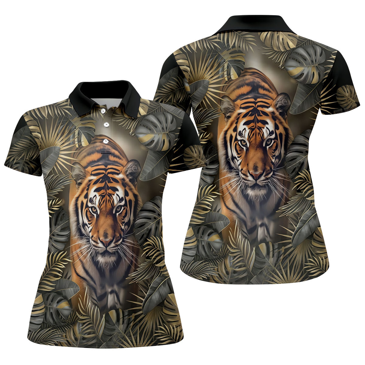 Majestic Tiger Tropical Golf Polo Shirt, Women's Golf Tops, Ladies Golf Shirt