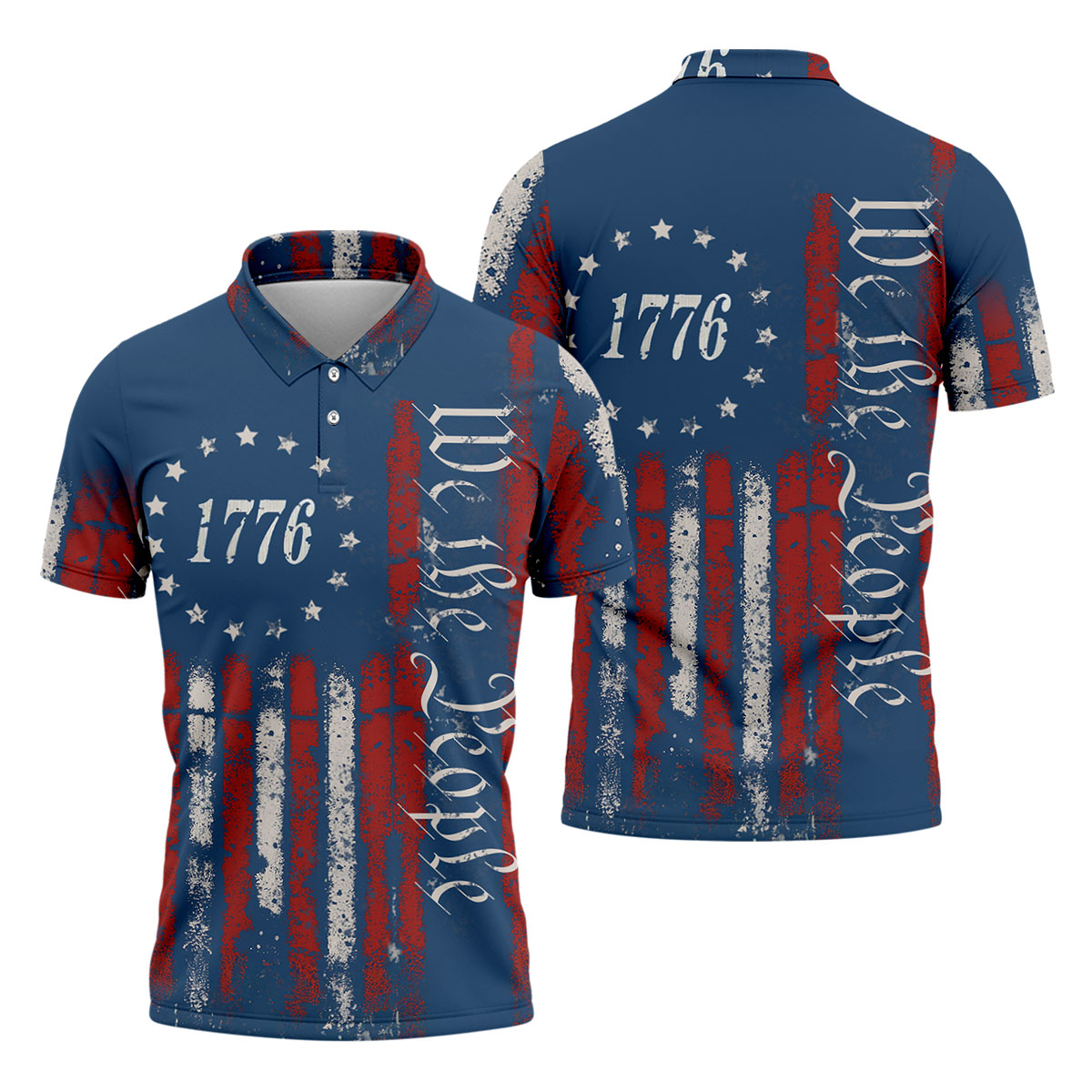 1776 We The People Red White Blue 250th Golf Shirt, Patriotic 4th Of July Golf Shirts For Men
