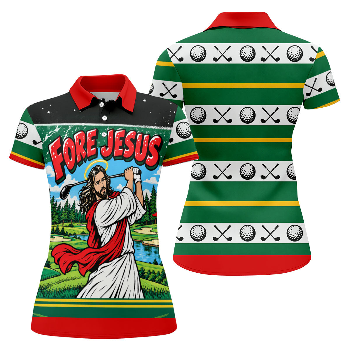 Fore Jesus Golf Swing Christmas Golf Shirt, Golf Gifts For Women, Ladies Golf Apparel