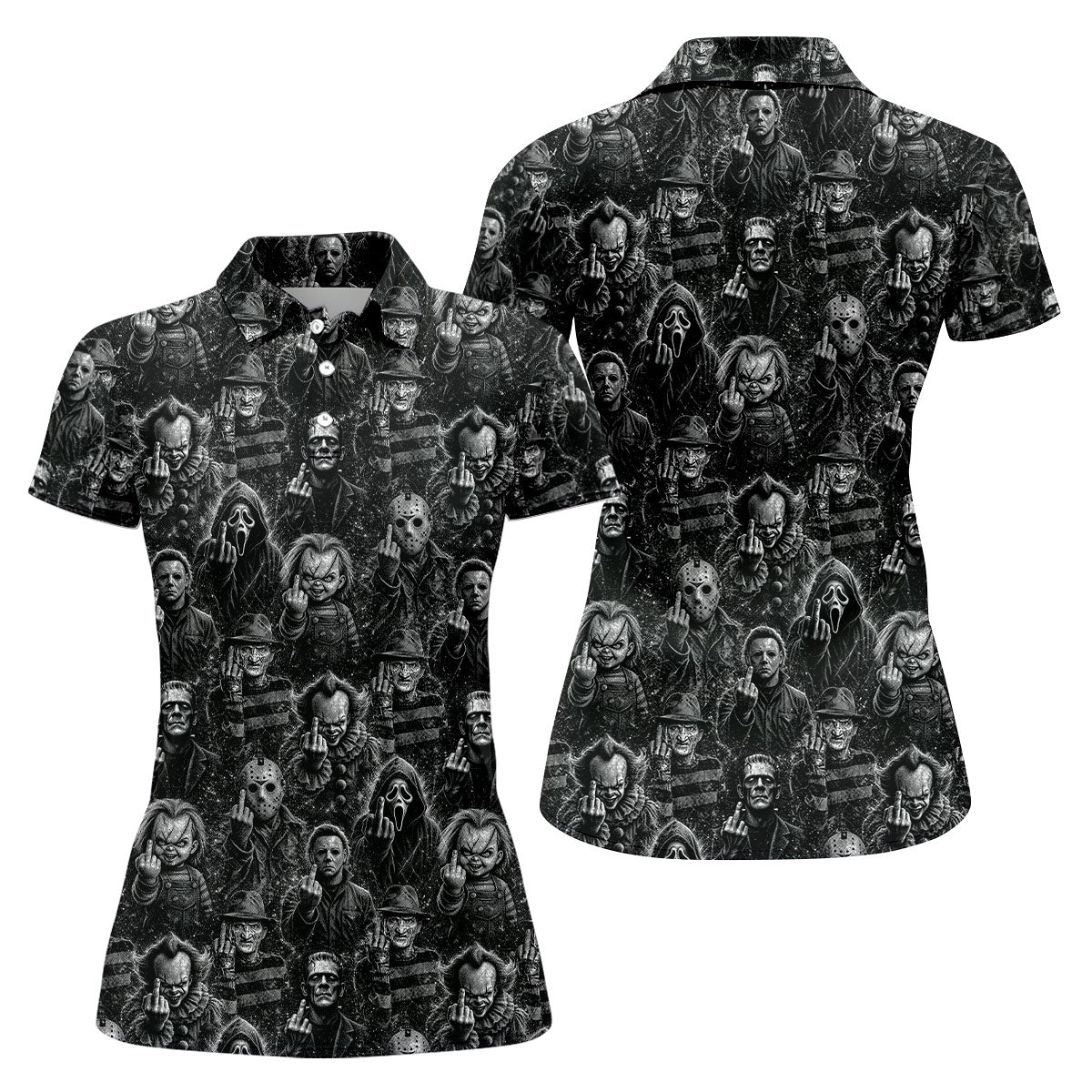 Horror Character Villains Pattern Golf Polo Shirt, Ladies Golf Tops, Golf Shirts For Women