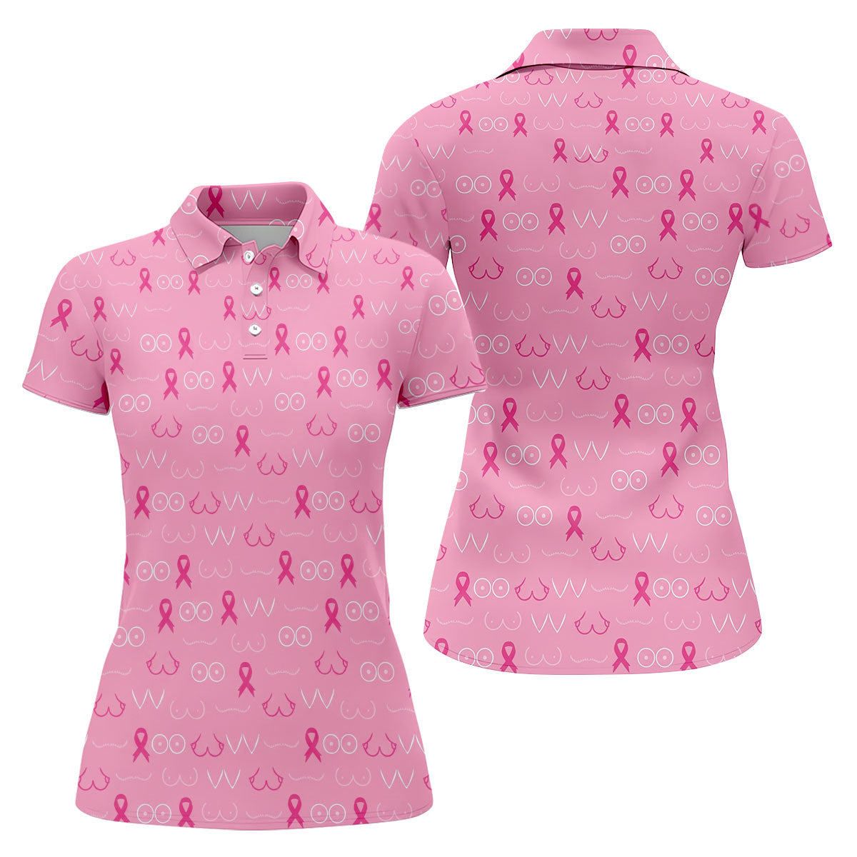 Pink Breast Line Art Breast Cancer Polo Shirt, Women’s Golf Polo, Ladies Golf Shirts