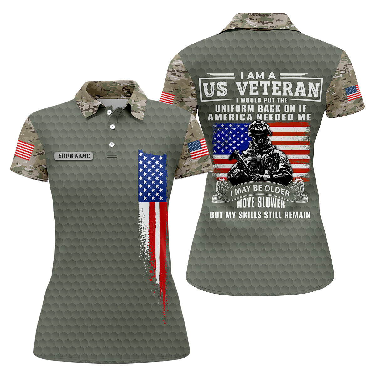 I Am A US Veteran American Flag Camo Golf Shirt, 250 Years 4th Of July Golf Shirt For Women