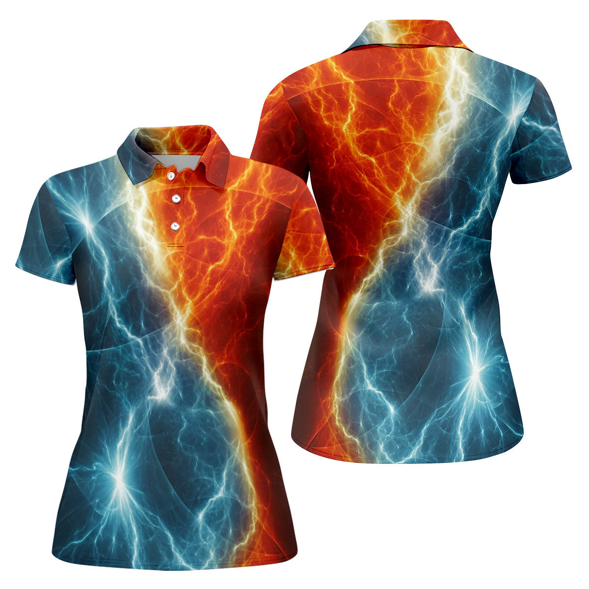 Lightning Fire And Ice Split Golf Polo Shirt, Golf Shirts For Women, Women's Golf Apparel