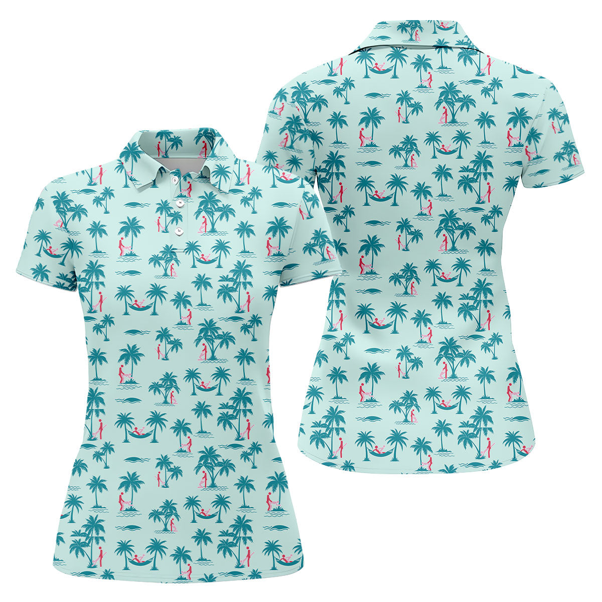 Tropical Beach Golf Paradise Polo Shirt, Ladies Golf Tops, Women's Golf Apparel