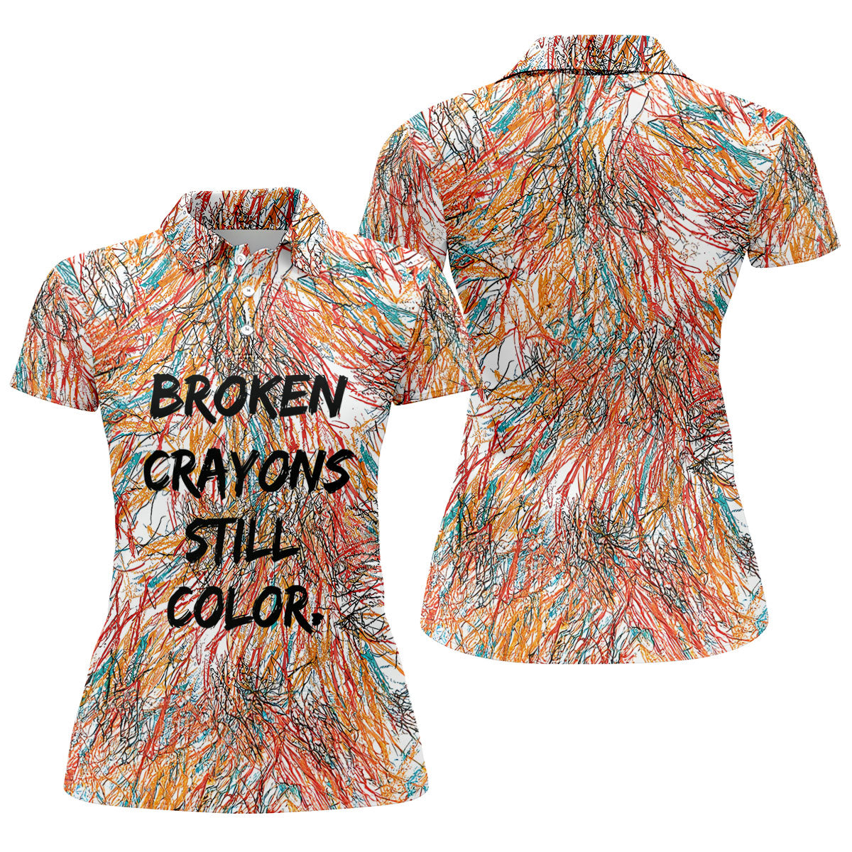 Broken Crayons Still Color Abstract Golf Polo Shirt, Ladies Golf Shirt, Womens Golf Tops