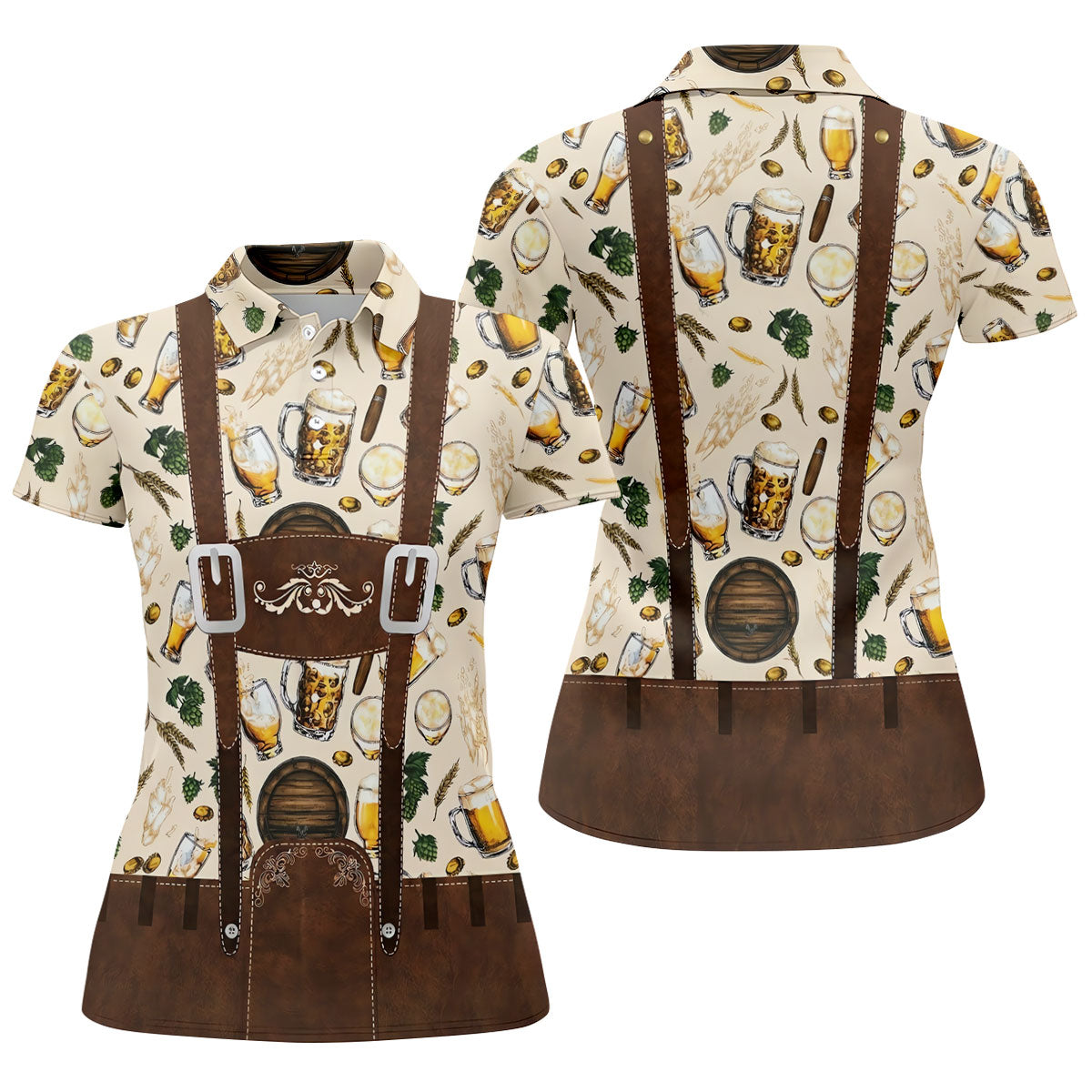 Oktoberfest Lederhosen Beer Pattern Golf Polo Shirt, Hawaiian Golf Shirt, Women’s Golf Polo