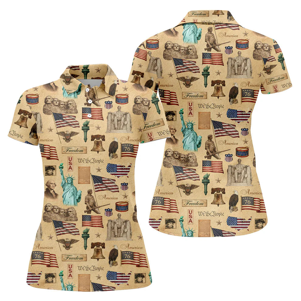 We The People America Freedom 250th Anniversary Vintage Golf Shirt, Patriotic 4th Of July Golf Shirt For Women