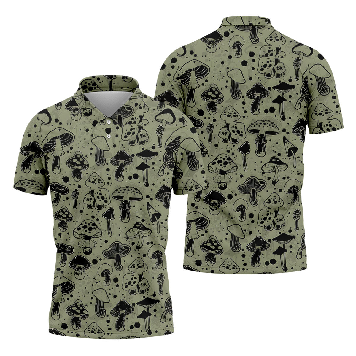 Vintage Mushroom Sketch Pattern Hawaiian Golf Shirt, Printed Golf Shirts, Golf Apparel For Men