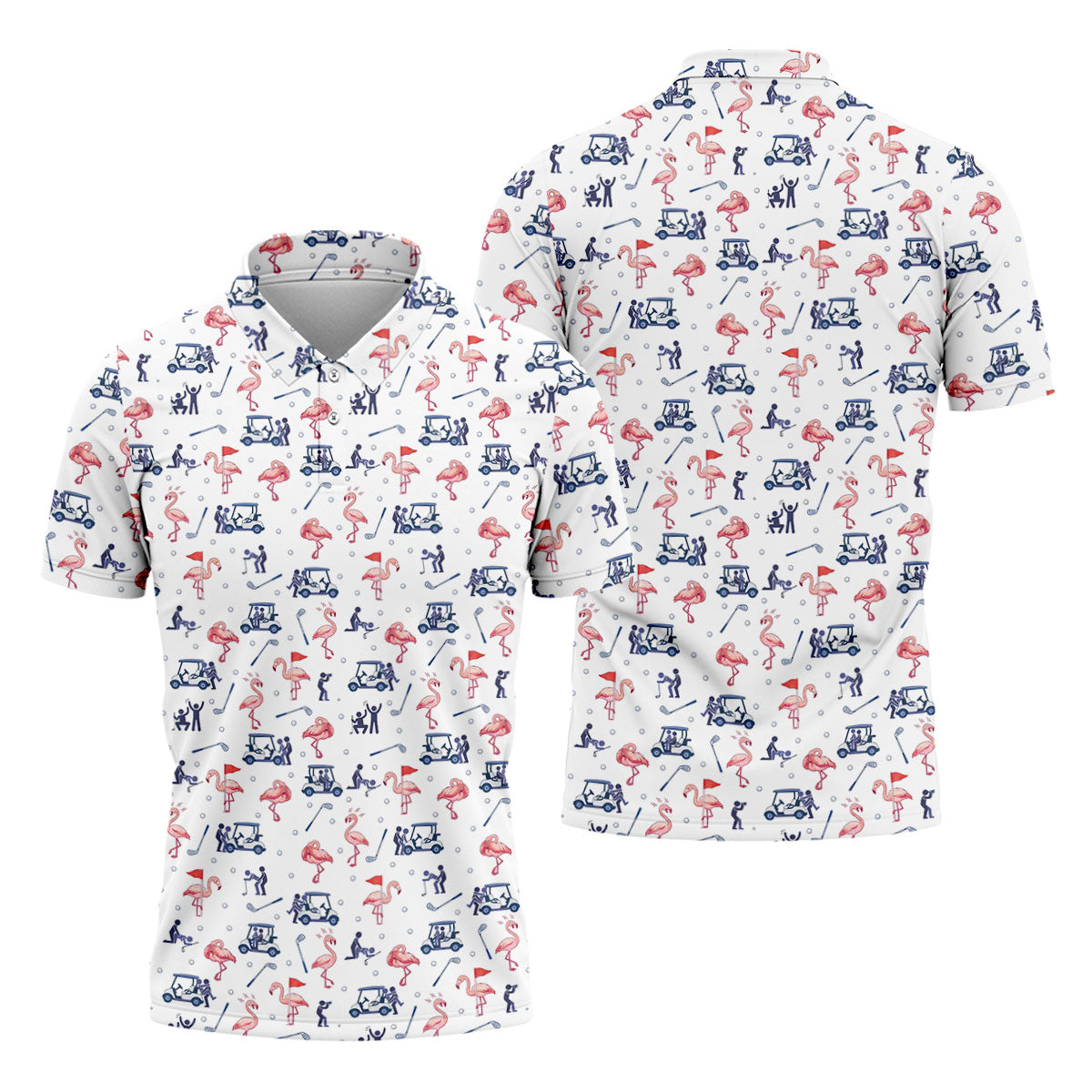 Flamingo Funny Golf Pattern Polo Shirt, Men's Golf Shirt, Golf Apparel For Men