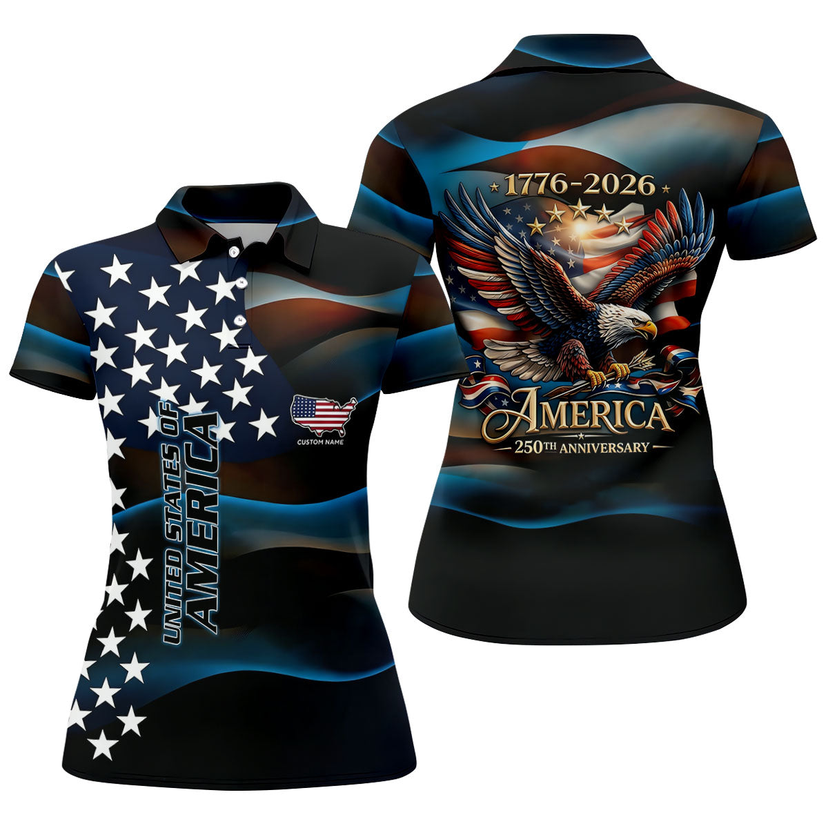 Red White Blue Bald Eagle Patriotic Golf Shirt, America 250th Anniversary Golf Shirt For Women