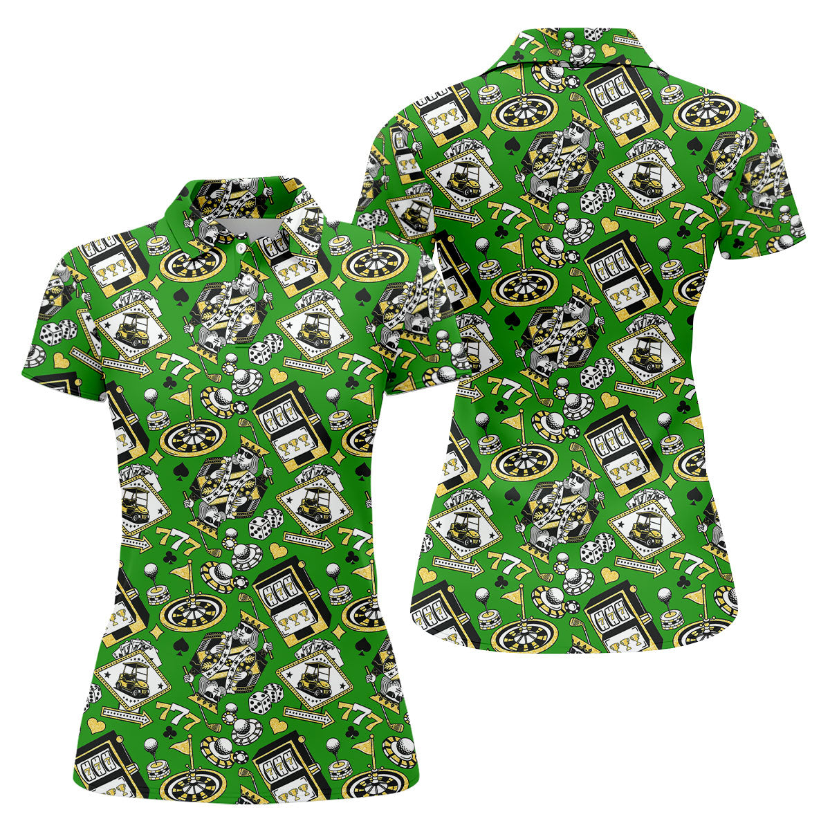 Casino Golf Pattern Green Hawaiian Golf Polo Shirt, Ladies Golf Shirt, Women's Golf Apparel