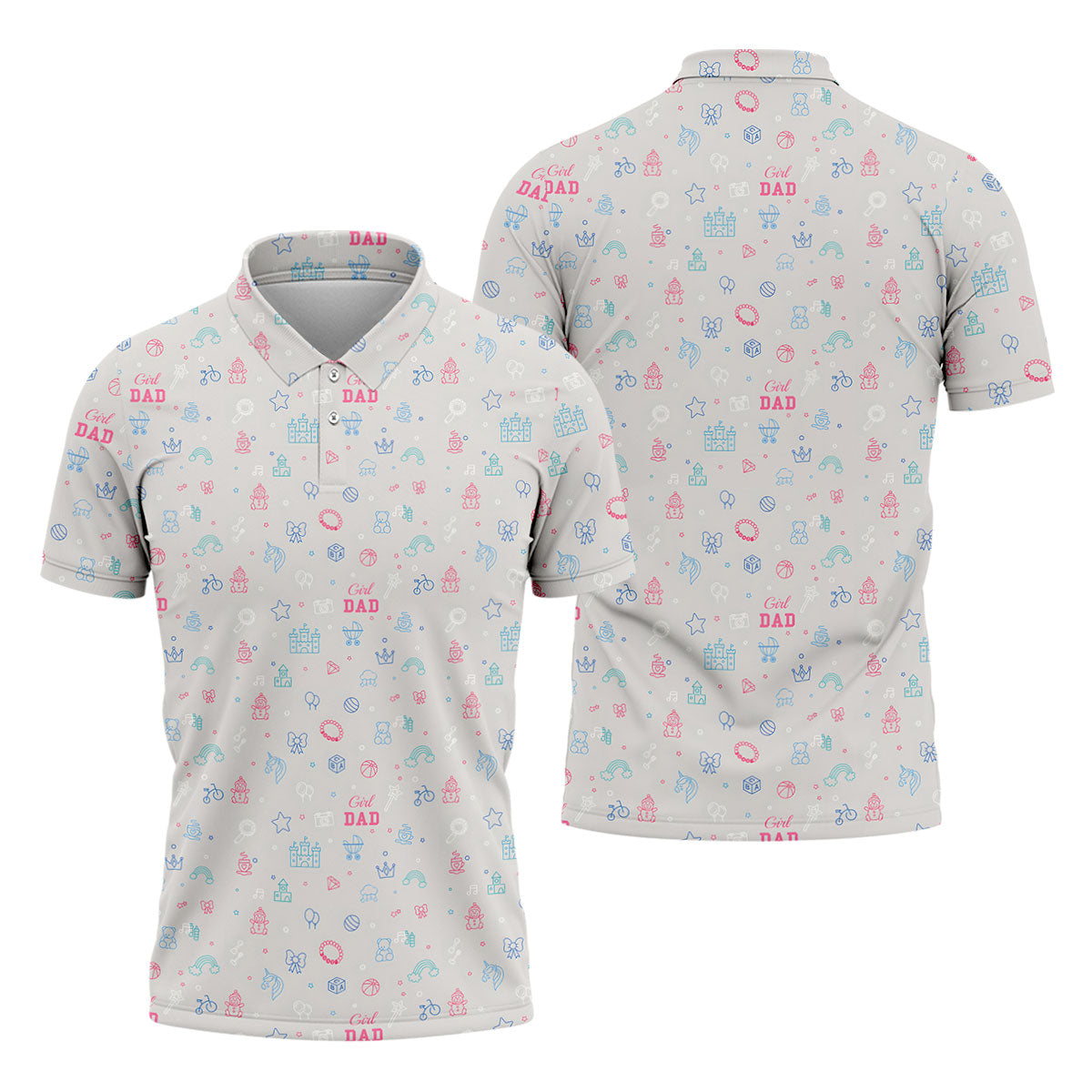 Dad Daughter Doodle Pattern Cute Golf Shirt, Father's Day Golf Shirt, Golf Gift For Dad