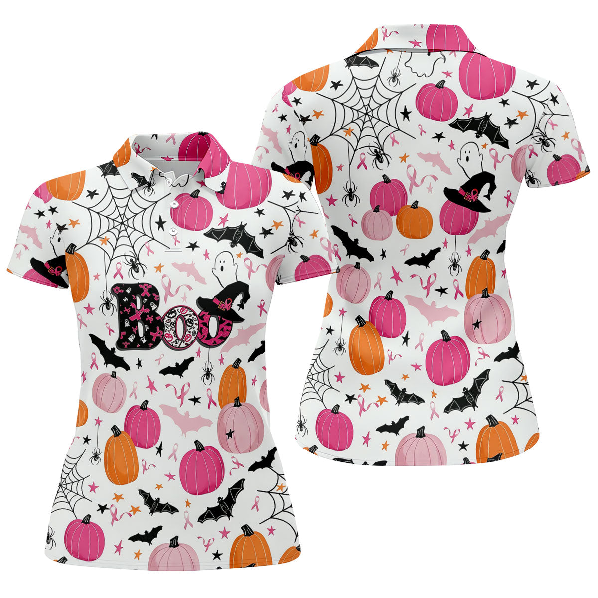Ghost Horror Character Ribbon Halloween Polo Shirt, Hawaiian Golf Shirt, Women's Golf Tops