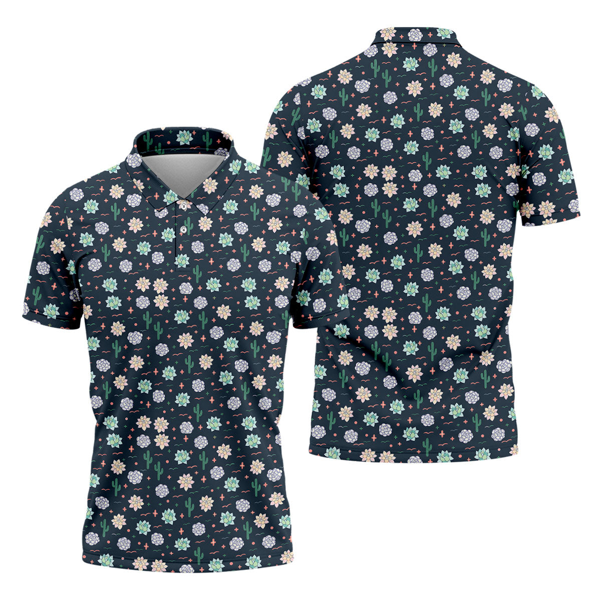 Boho Succulent And Cactus Hawaiian Golf Shirt, Mens Golf Polo, Printed Golf Shirts