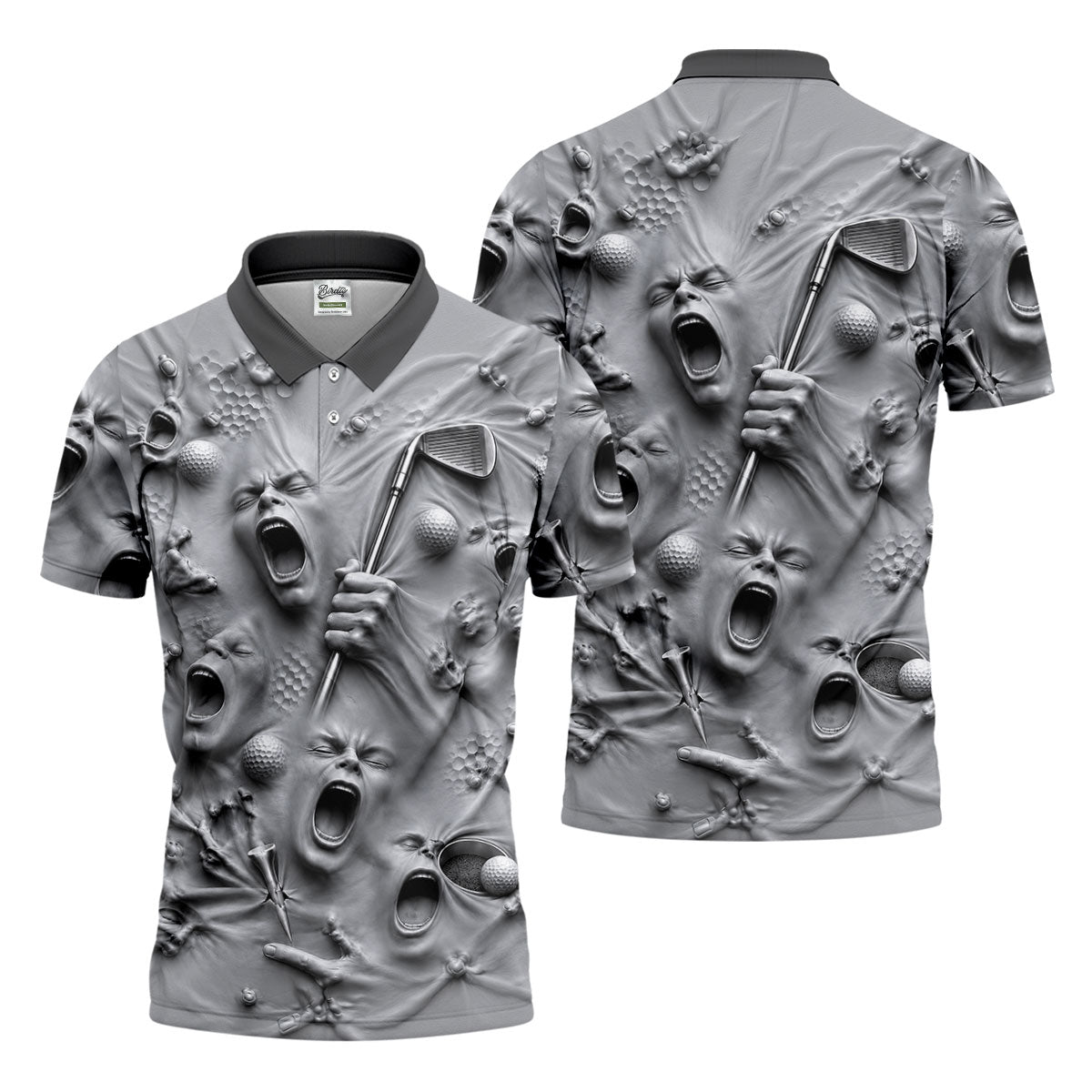 Screaming Face Halloween Golf Polo Shirt, Halloween Shirt For Men, Golf Shirts For Men
