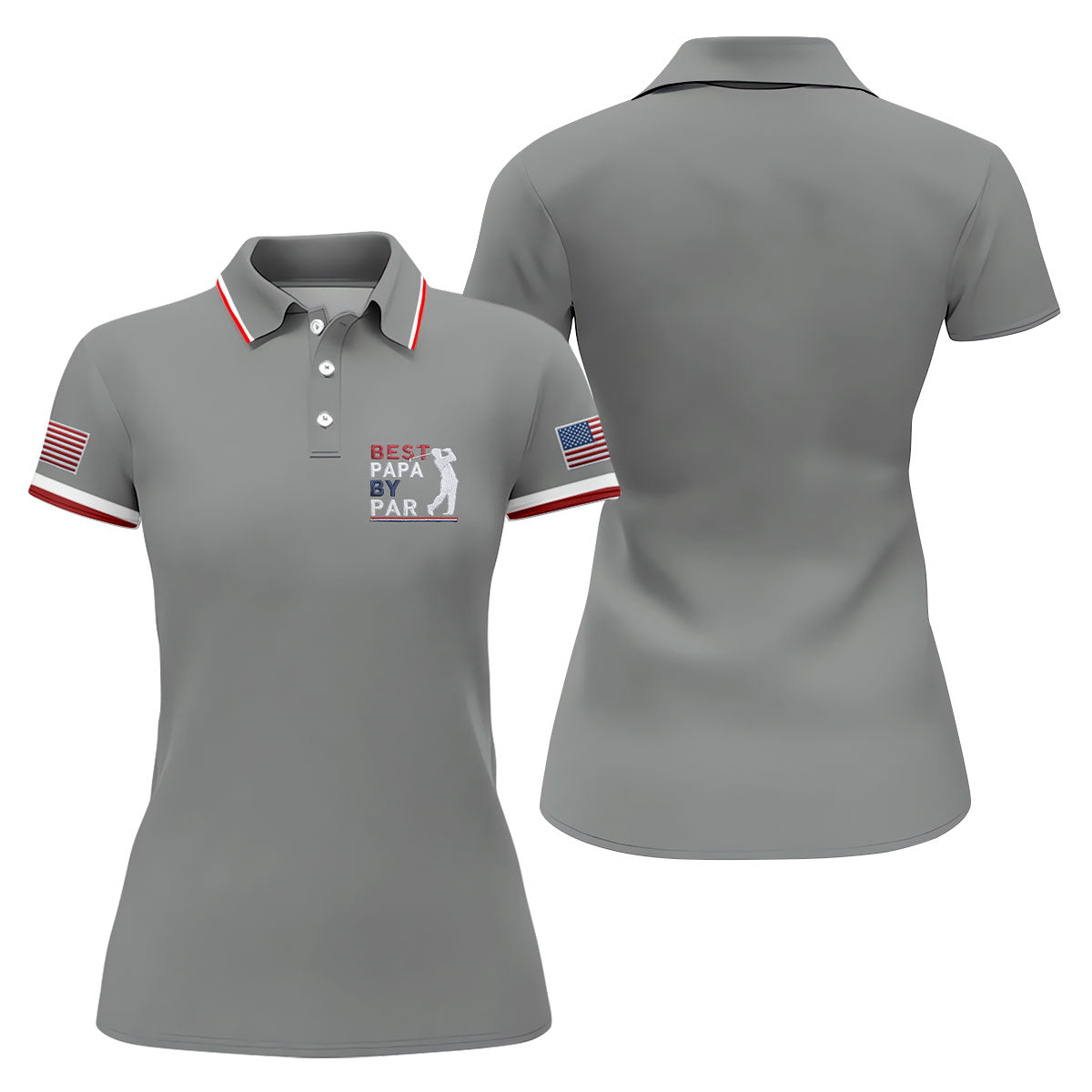 Gray Best Papa By Par Embroidered Golf Polo Shirt, Golf Polo For Women, Women’s Golf Apparel