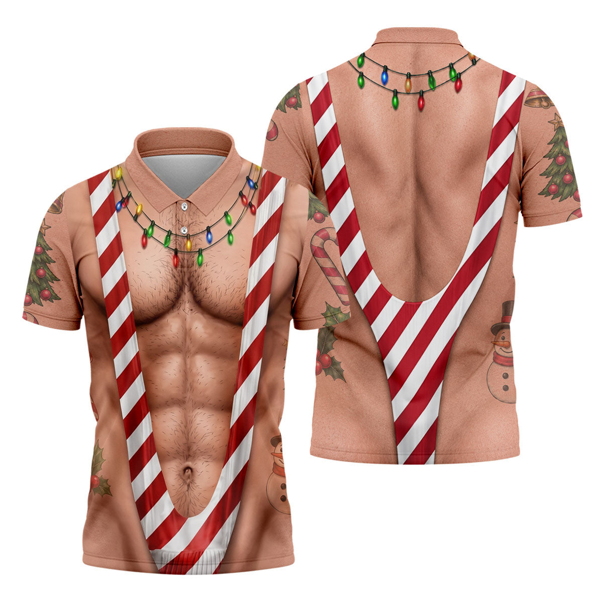 Funny Christmas Candy Cane Suspenders Polo Shirt, Men's Golf Shirt, Mens Polo Shirts
