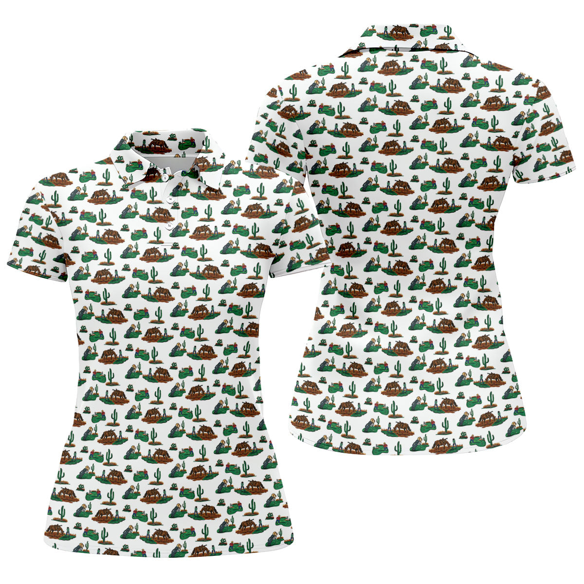 Western Golf Course Pattern Golf Polo Shirt, Ladies Golf Shirt, Women's Golf Apparel