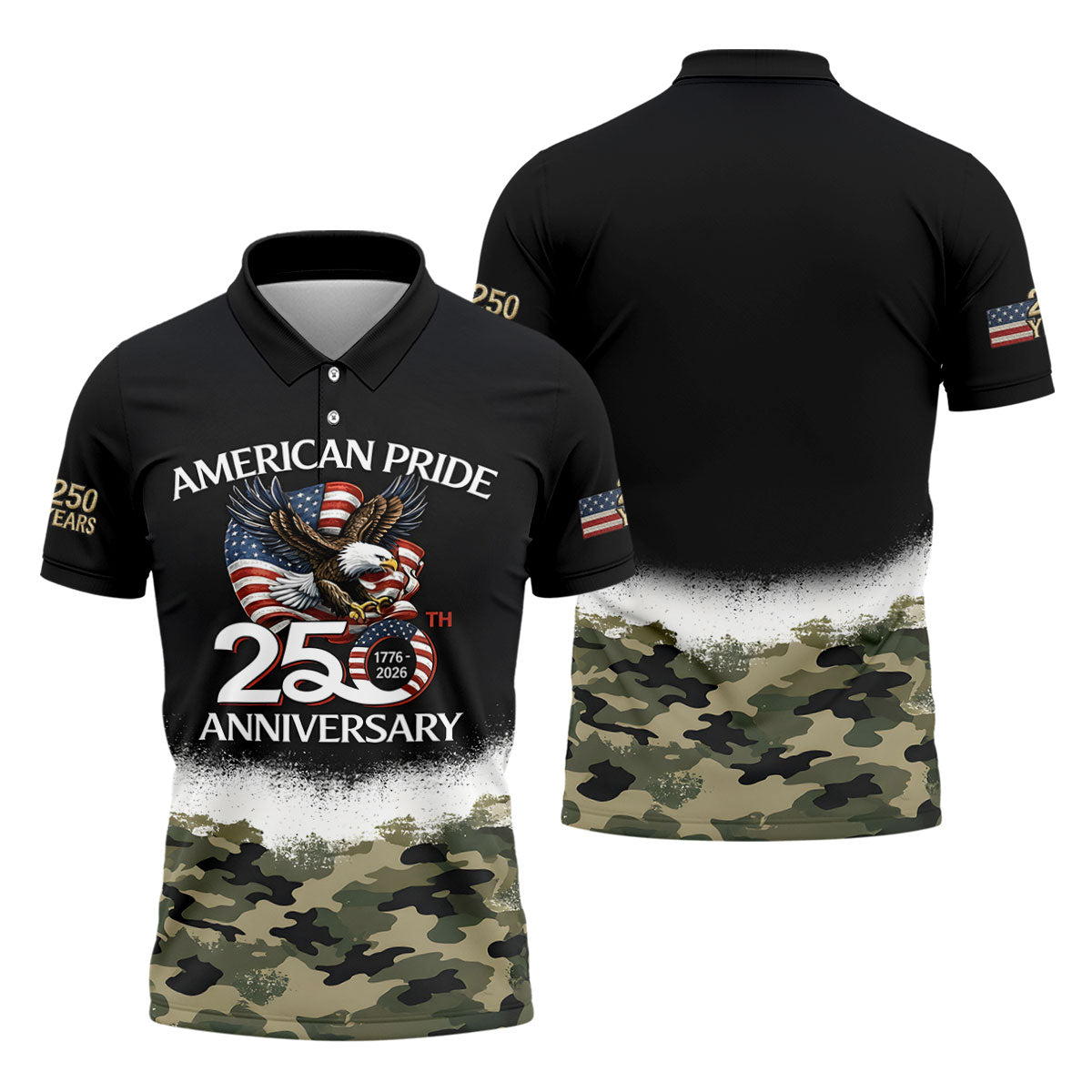 American Pride 250th Anniversary Camo Golf Shirt, Patriotic 4th Of July Golf Shirts For Men