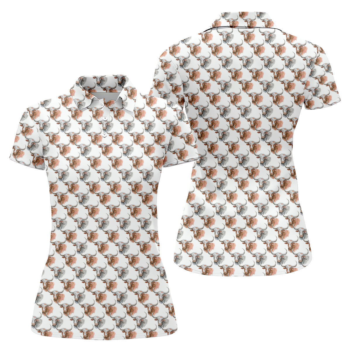 Longhorn Watercolor Pattern Golf Polo Shirt, Golf Tops For Women, Hawaiian Golf Shirt