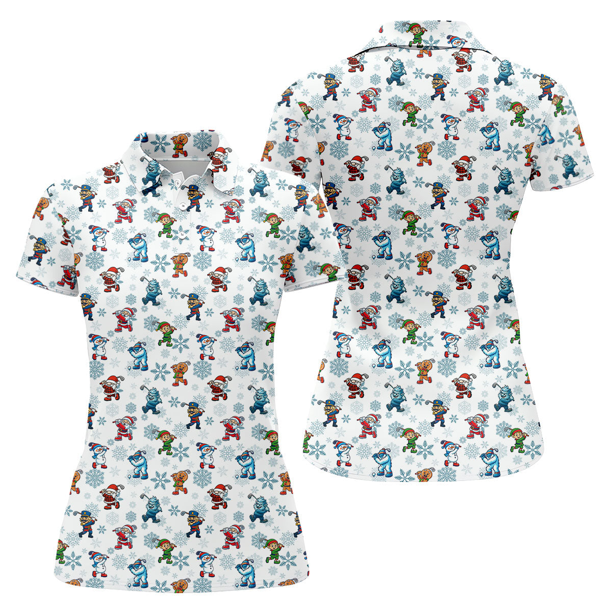 Funny Christmas Characters Golf Pose Fun Women's Golf Shirts, Christmas Golf Shirt, Ladies Golf Shirts
