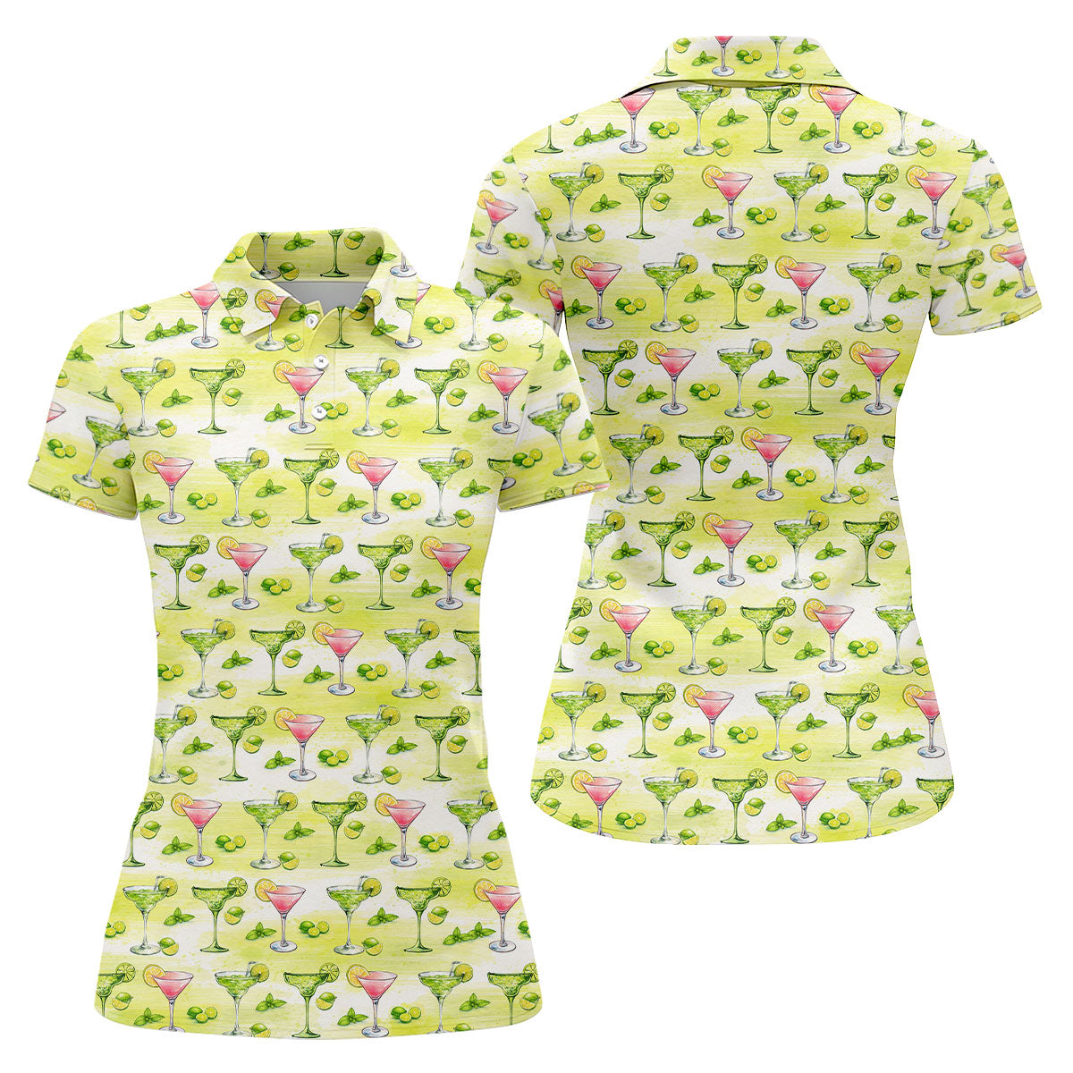 Vintage Margarita Cocktail Lime Pattern Golf Shirt, Women’s Golf Polo, Golf Tops For Women