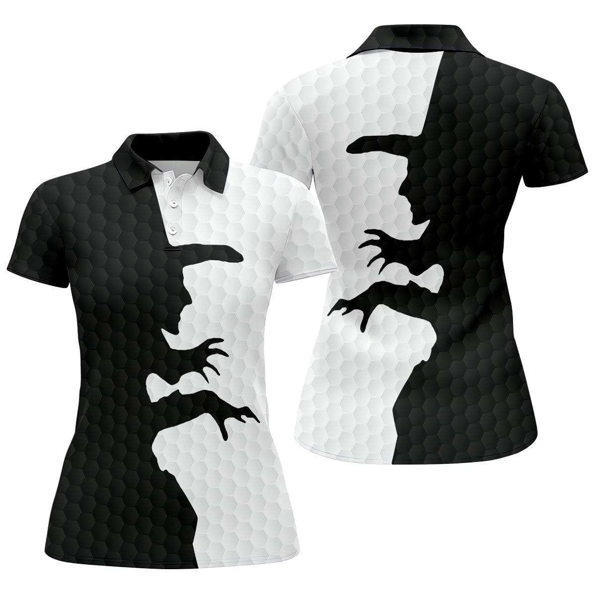 Witch Silhouette Halloween Golf Polo Shirt, Ladies Golf Tops, Golf Shirts For Women