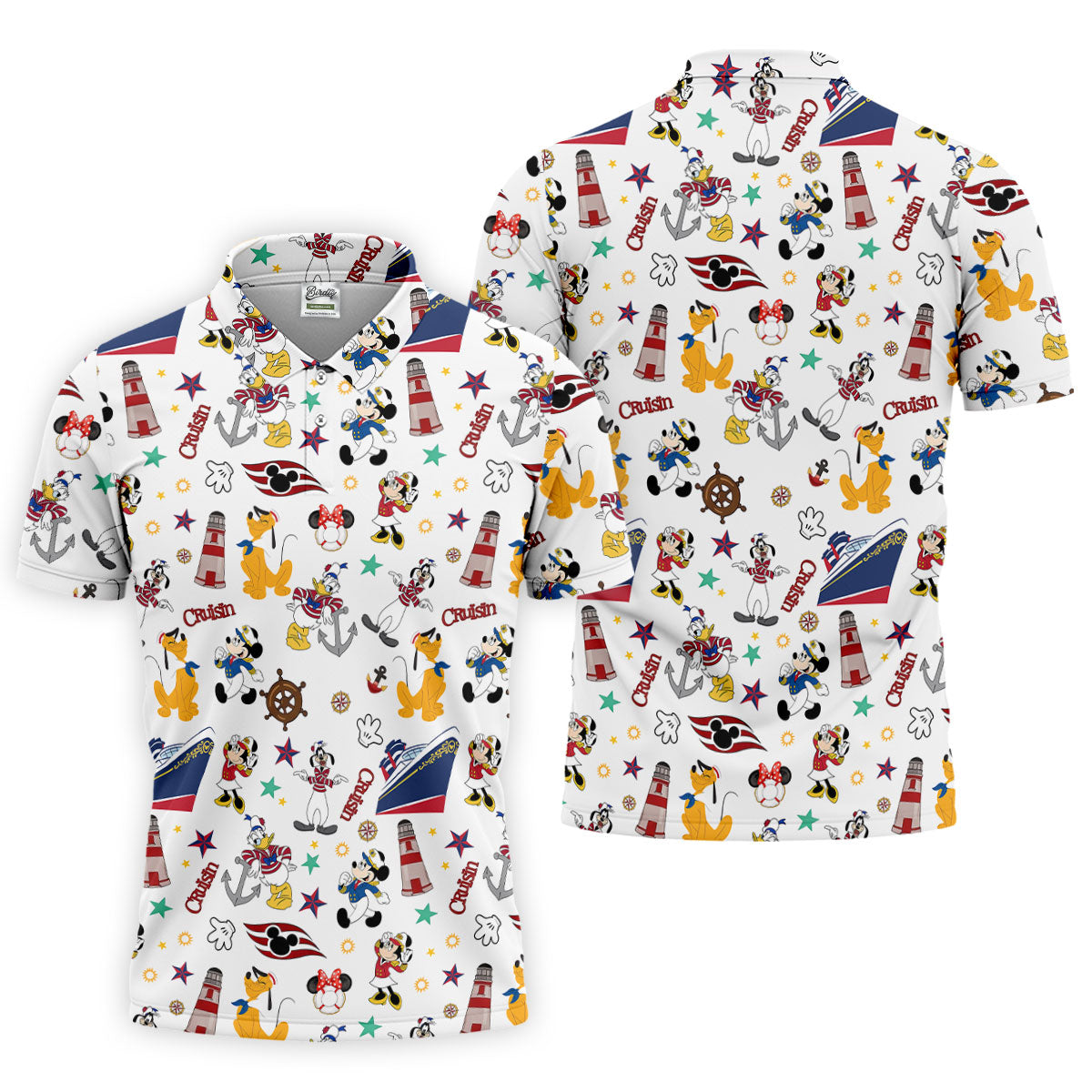 Cartoon Cruise Vacation Pattern Golf Polo Shirt, Hawaiian Golf Shirt, Golf Polo Shirts For Men