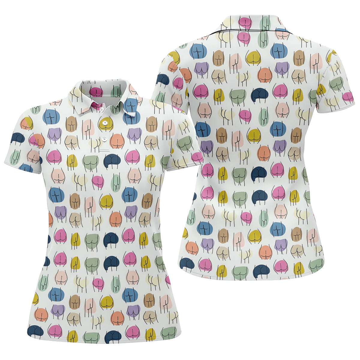 Funny Colorful Butt Pattern Golf Polo Shirt, Golf Shirts For Women, Women's Golf Apparel