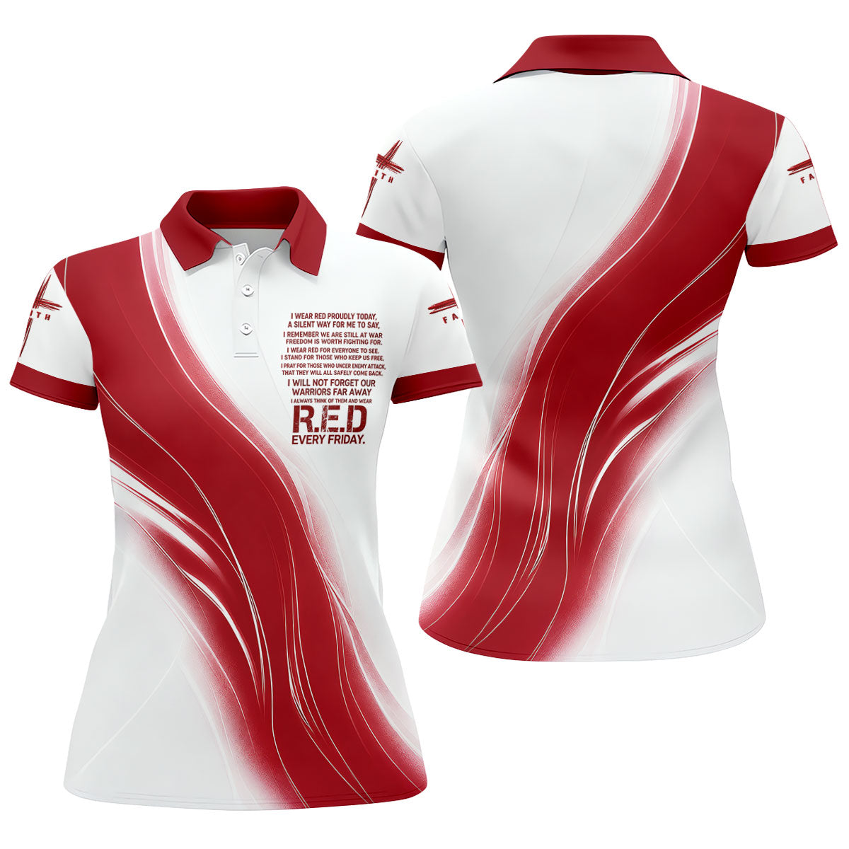 Red Friday Faith Cross Red White Gradient Patriotic Golf Shirt, 250 Years Golf Shirt For Women