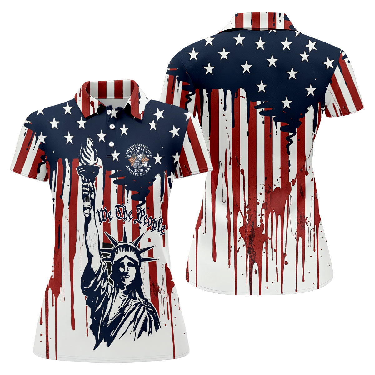 We The People 250 Years Statue Of Liberty And Flag Pattern Patriotic Golf Shirt, Golf Shirt For Women