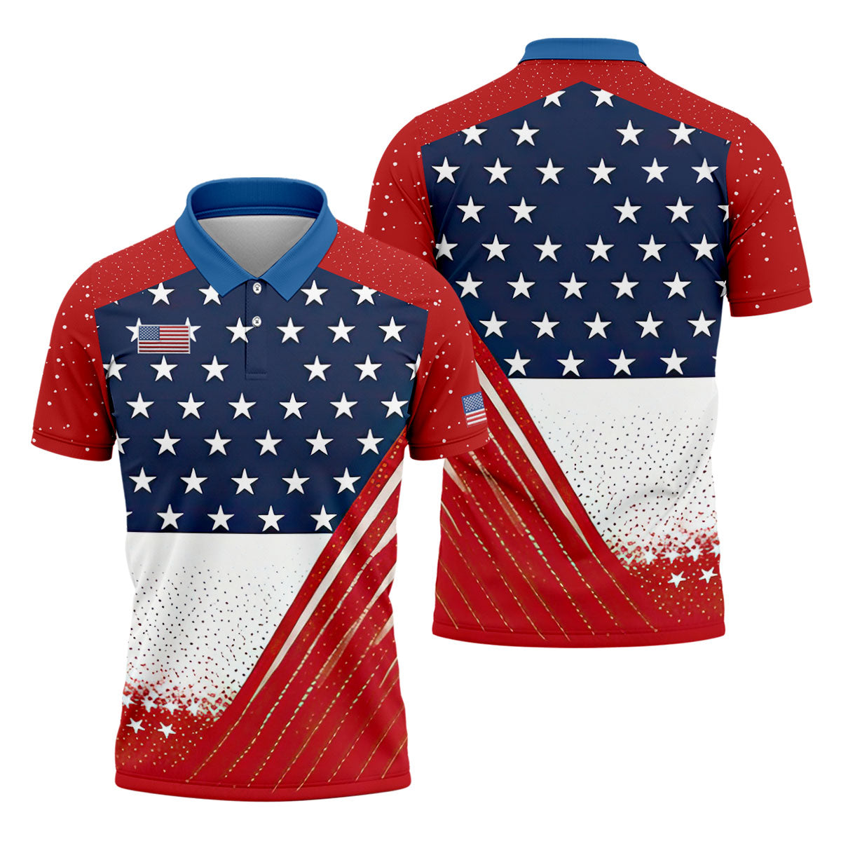 White Star Patriotic 4th Of July American Flag Golf Polo Shirt, Patriotic Golf Shirt, Golf Shirts For Men
