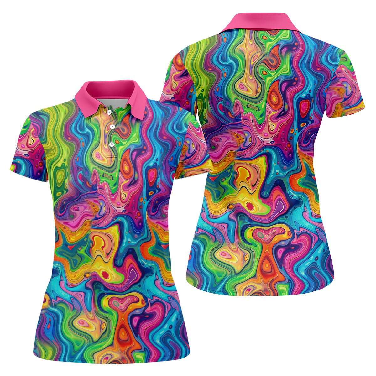 Liquid Marble Colorful Print Retro Golf Shirt, Women's Golf Tops, Ladies Golf Polos