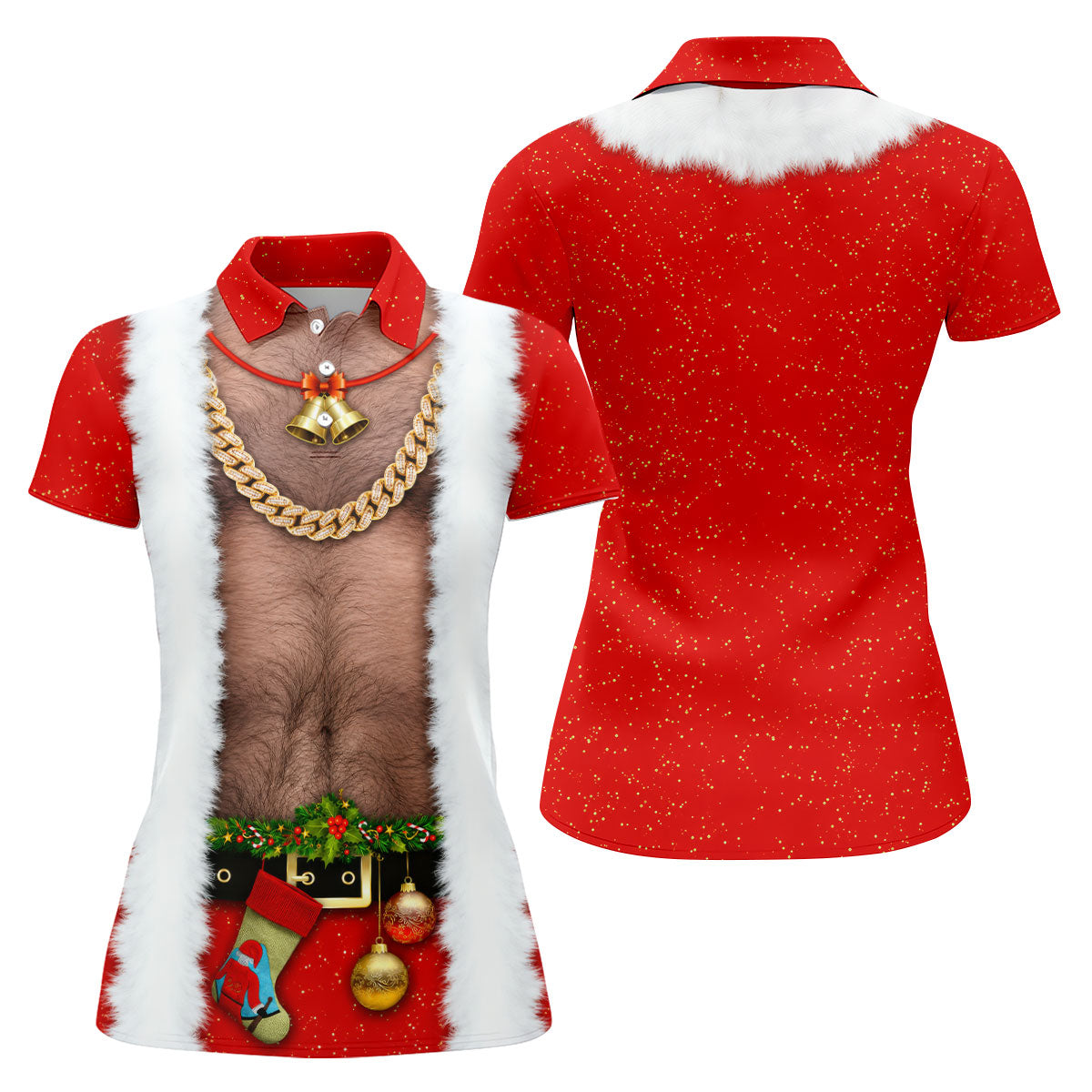 Funny Santa Gold Chain Christmas Golf Shirt, Women’s Golf Polo, Women’s Golf Apparel