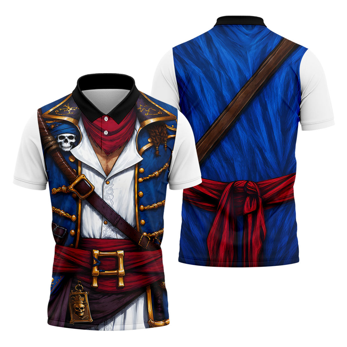 Caribbean Pirate Golf Shirt, Classic Buccaneer Captain Uniform, Golf Shirt For Men