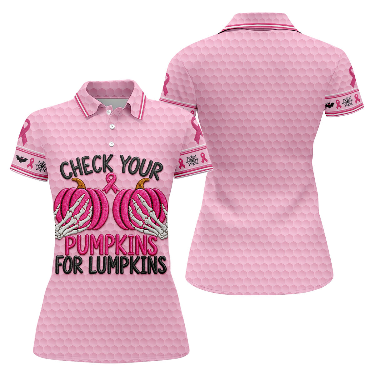 Pumpkins For Lumpkins Breast Cancer Polo Shirt, Golf Shirts For Women, Women's Golf Polo