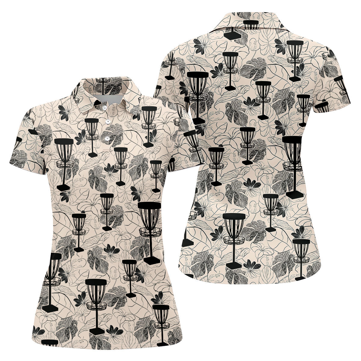 Minimalist Botanical Disc Golf Polo Shirt, Ladies Golf Shirts, Women’s Golf Apparel