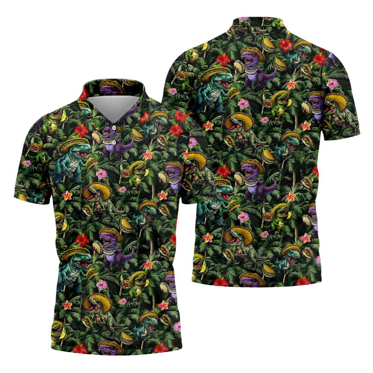 Hawaiian Dinosaur Sombreros Tacos Cinco De Mayo Celebration Fiesta Themed Golf Shirts For Men