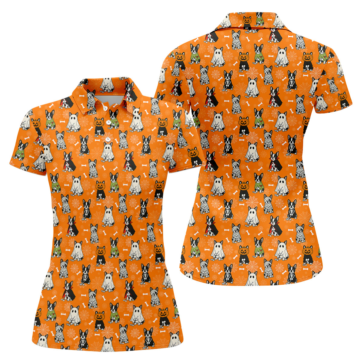 Halloween Dog Costume Pattern Golf Polo Shirt, Womens Golf Tops, Halloween Shirt For Women