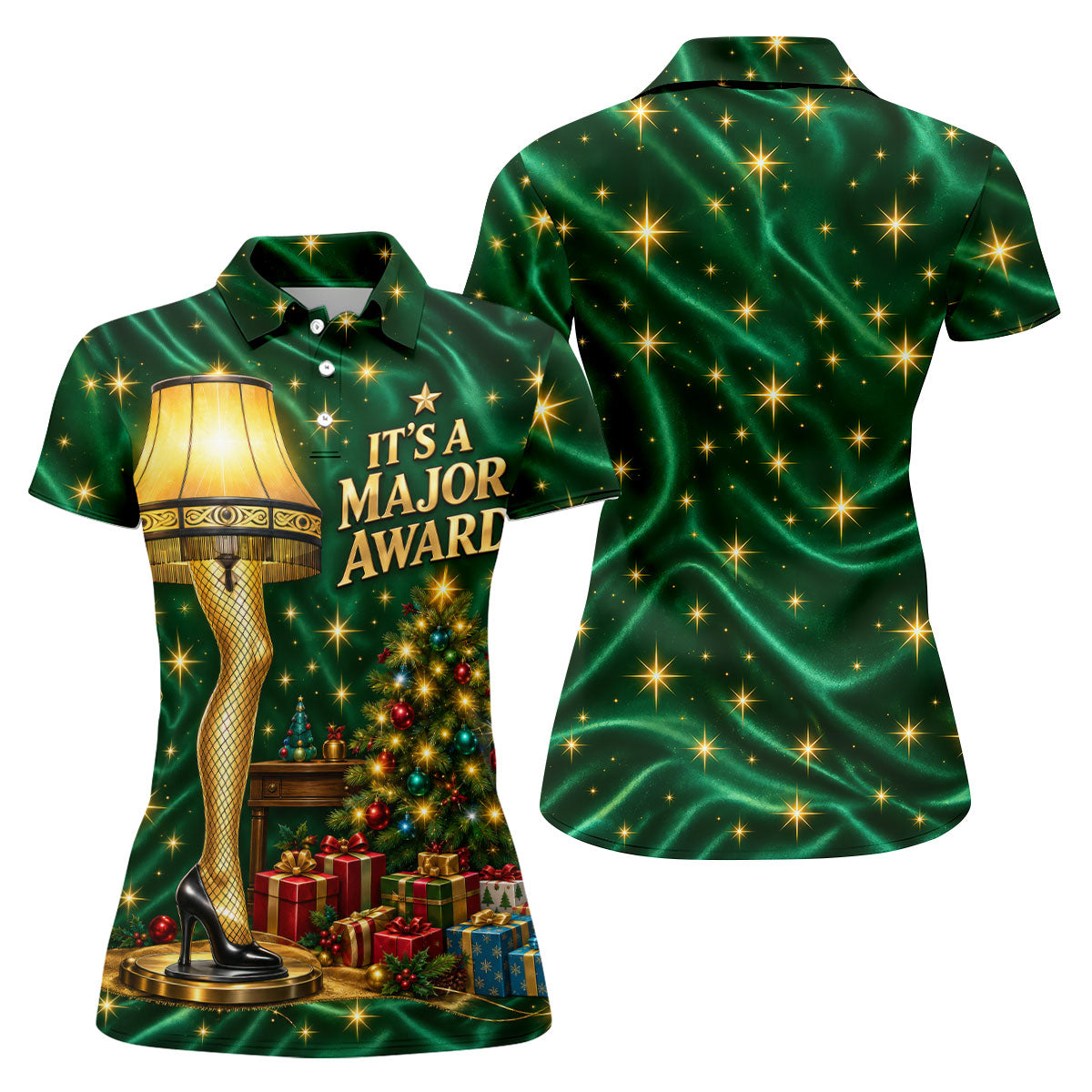 Major Award Leg Lamp Christmas Golf Polo Shirt, Women Golf Shirts, Christmas Golf Shirt