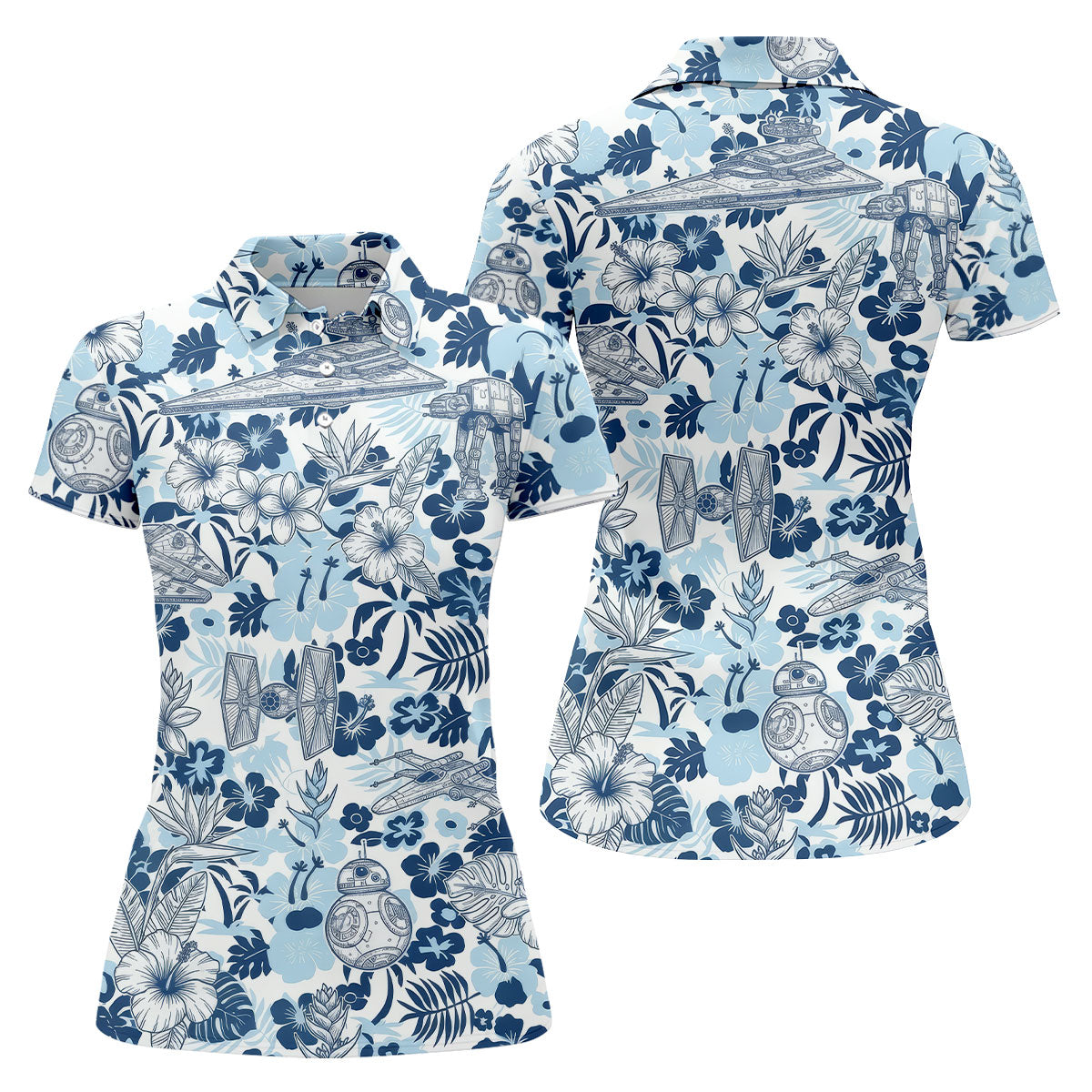 Retro Spacecraft Hawaiian Golf Polo Shirt, Women's Golf Tops, Golf Shirts For Women