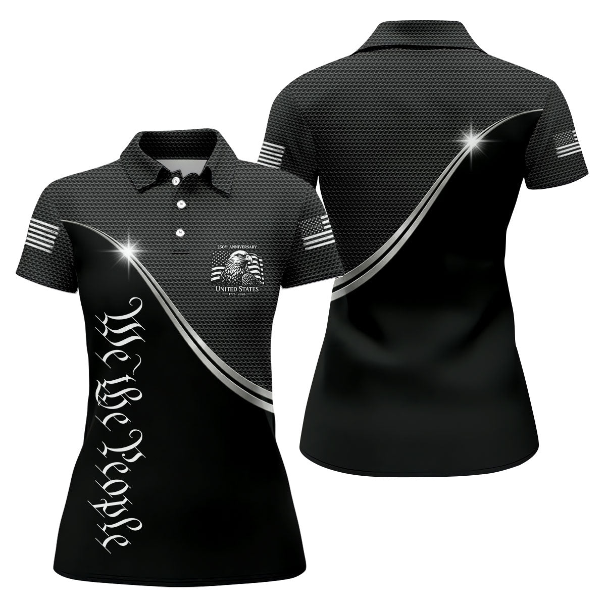 We The People 250th Anniversary Black Golf Shirt, Patriotic 4th Of July Golf Shirt For Women
