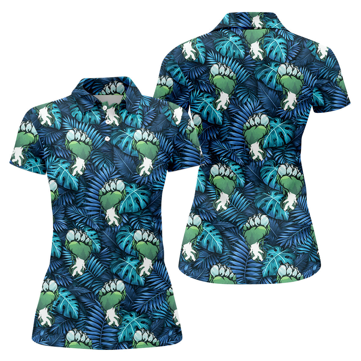 Funny Zombie Hulk Hand Tropical Golf Polo Shirt, Golf Shirts For Women, Women's Golf Apparel