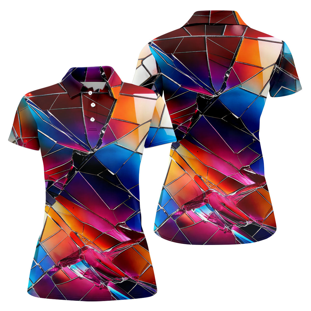 Colorful Broken Glass Abstract Golf Polo Shirt, Golf Tops For Women, Performance Golf Shirt